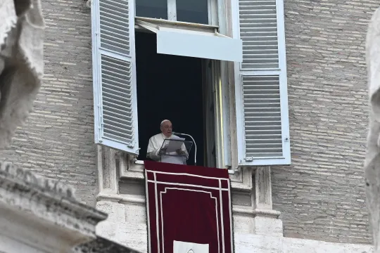 Pope Francis addresses the crowd during his Angelus prayer from the window of the apostolic palace overlooking St Peter's Square at the Vatican on January 15, 2023.  VINCENZO PINTO / AFP