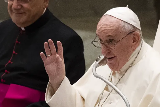 Pope Francis gestures as speaks during his weekly general audience in the Paul VI hall at the Vatican, on September 8, 2021.  Tiziana FABI / AFP