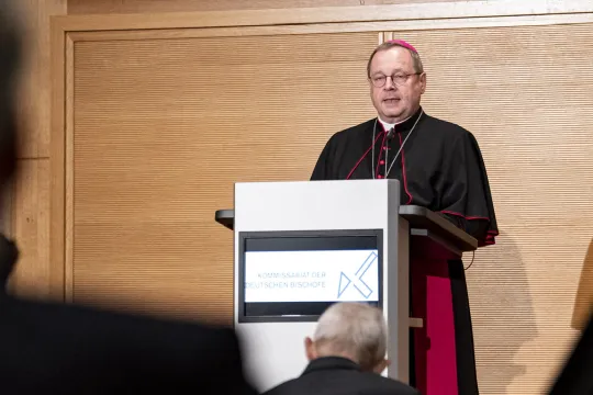 Georg Baetzing, Chairman of the German Bishops' Conference addresses the annual reception of the German Bishops in Berlin on September 27, 2021. 