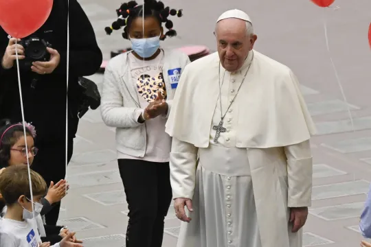 Pope Francis during an audience to children cared for by the Santa Marta Dispensary, on December 19, 2021 at Paul-VI hall in The Vatican. 
