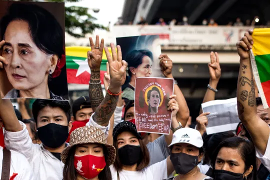 protest in Thailand tegen coupplegers Myanmar