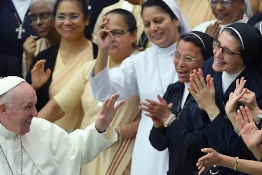 Pope Francis meets a group of nuns during the weekly general audience in the Paul VI Audience Hall, in Vatican City, 22 September 2021. 