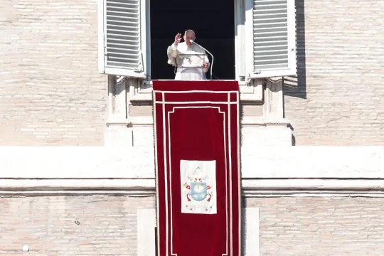 Pope Francis during the Angelus prayer in St. Peter's Square, Vatican City, 16 January 2022. 