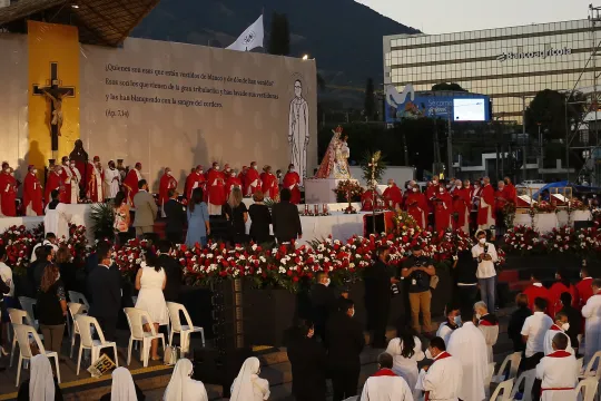 The beatification ceremony of the priests Rutilio Grande, Cosme Spessotto and the laity Nelson Lemus and Manuel Solorzano, in the Plaza de las Americas, popularly known as Plaza Salvador del Mundo, in San Salvador, El Salvador, 22 January 2022. The event is chaired by Salvadoran Cardinal Gregorio Rosa Chavez, who was delegated by Pope Francis for this purpose. Religious guests from 'all' the dioceses of El Salvador, priests, five lay people per parish, the presidents of the three branches of government