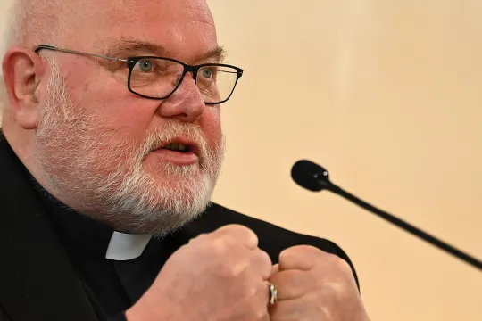 Cardinal Reinhard Marx speaks during a press conference of the Munich and Freising diocese in Munich, Germany, 27 January 2022. An independent report investigating sexual abuse of minors through clerics and employees of the diocese during the past decades was released on 20 January. EPA/PHILIPP GUELLAND /