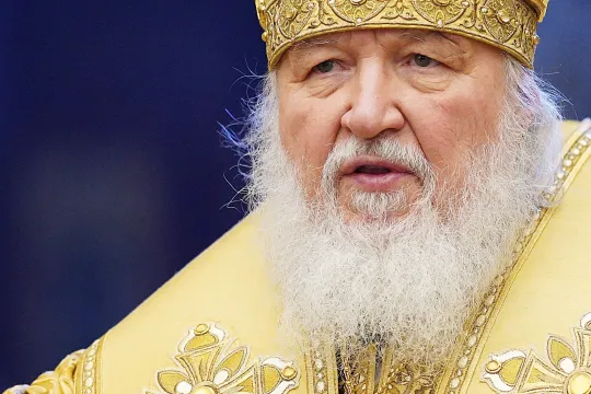 Russia's Orthodox Patriarch Kirill leads a religious service at the Cathedral of Christ the Saviour in Moscow on February 27, 2022. The head of the Russian Orthodox Church on February 27 called Moscow's opponents in Ukraine "evil forces", speaking on the fourth day of the Kremlin's invasion of its pro-Western neighbour.
