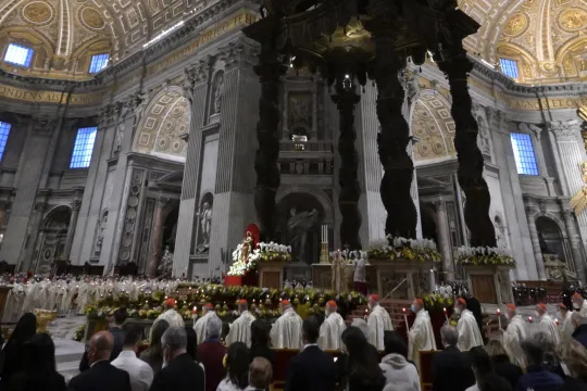 Interior view of Saint Peter's Basilica during the Easter Vigil Mass in Saint Peter's Basilica at the Vatican, 16 April 2022. 