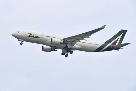 The Alitalia plane carrying Pope Francis takes off from Rome's Fiumicino airport for his trip to Iraq on March 5, 2021. AFP