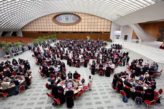  Pope Francis leads the 16th Ordinary General Assembly of the Synod of Bishops in the Paul VI hall, Vatican City, 02 October 2024. The official opening of the Second Session of the 16th Ordinary General Assembly of the Synod of Bishops was held on 02 October 2024. EPA/ETTORE FERRARI
