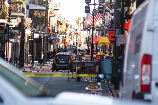 Police respond in the French Quarter after a car plowed into a crowd in New Orleans, Louisiana, USA, 01 January 2025. At least 10 people are dead and 30 injured after a man drove a white pickup truck into a crowd on Bourbon Street. The driver was killed in a shootout with police. The FBI is investigating the incident as an act of terrorism. EPA/SHAWN FINK