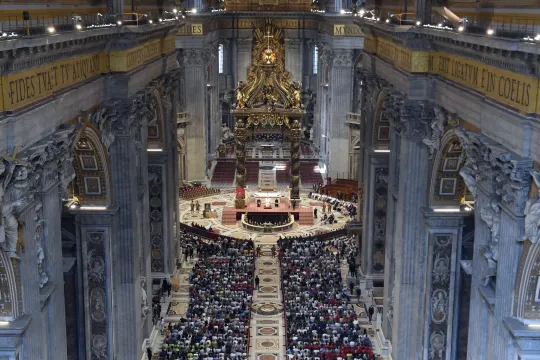  A handout picture provided by the Vatican Media shows Pope Leo XIV (C) leading the Jubilee Audience at the Saint Peter's Basilica, in Vatican City, 14 June 2025. 