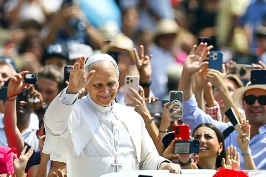 Pope Leo XIV greets the audience after the Holy Mass for the Jubilee of Sport, in Saint Peter's Square, in Vatican City, 15 June 2025. EPA/ANGELO CARCONI
