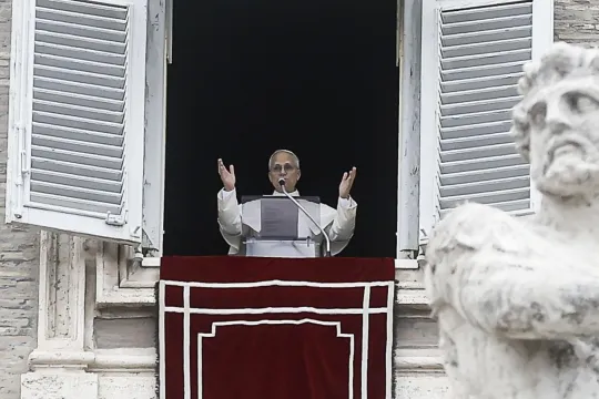 Pope Leo XIV leads the Angelus prayer, traditional Sunday's prayer, from the window of his office overlooking Saint Peter's Square, Vatican City, 18 January 2026. EPA/ANGELO CARCONI