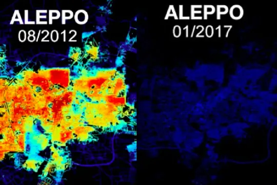 Aleppo vanuit de ruimte. Screenshot BBC