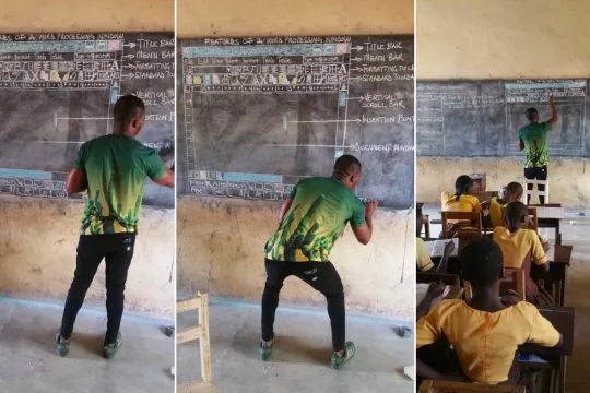 Ghanese docent geeft les in WIndows zonder computer