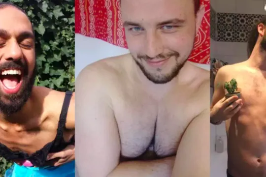 Drieluik van mannen die hun borst trots laten zien 