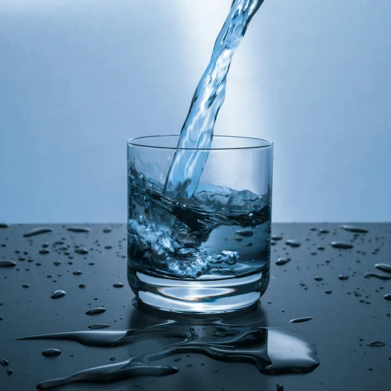 water wordt in een glas geschonken