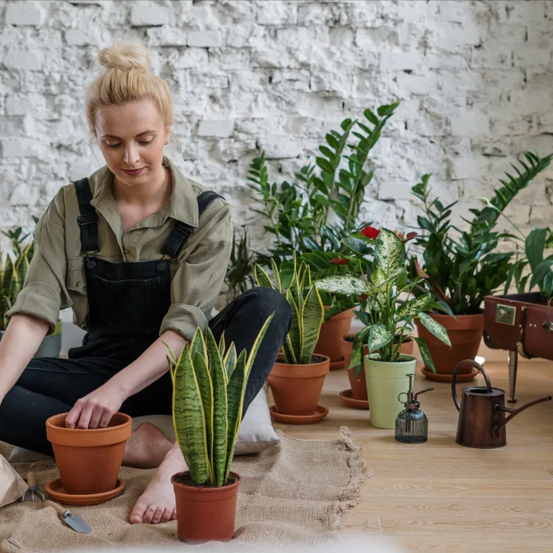 meisje tussen de kamerplanten