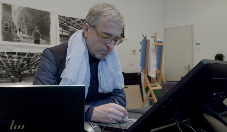 De Boeddhistische Blik: David Claerbout in studio tekenen 