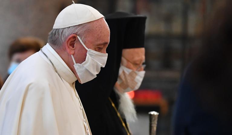 Paus Franciscus en patriarch Bartholomaios op 20 okt 2020