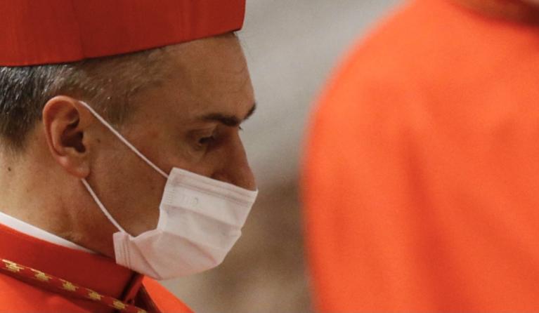 Italian new Cardinal Mauro Gambetti, during a consistory ceremony in the Saint Peter's basilica at the Vatican, 28 November 2020. Pope Francis installed 13 new Cardinals, including the first African-American. EPA/FABIO FRUSTACI