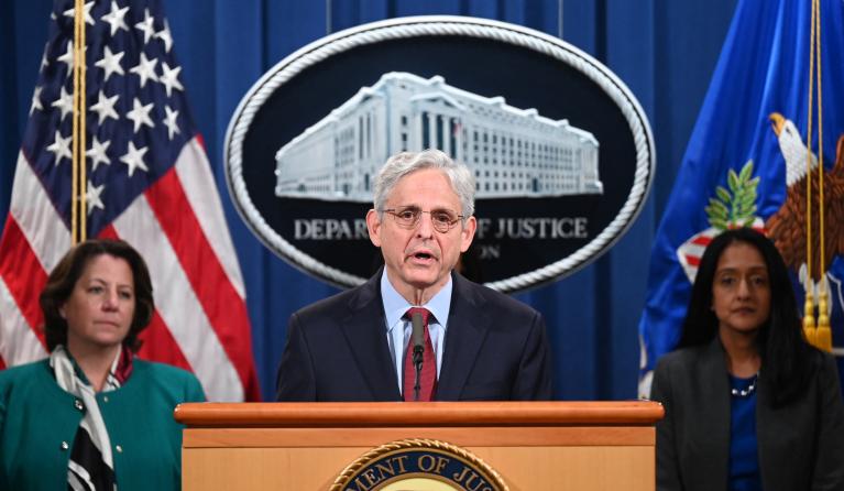 Attorney General Merrick Garland speaks during a press conference announcing a voting rights enforcement action against the state of Georgia during an event at the Department of Justice in Washington, DC, on June 25, 2021. 
