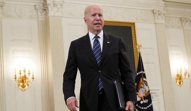 President Joe Biden leaves after speaking about crime prevention, in the State Dining Room of the White House in Washington, DC on June 23, 2021. President Biden unveiled new measures Wednesday to tackle gun violence against a backdrop of surging crime that his Republican rivals have seized on for weeks.