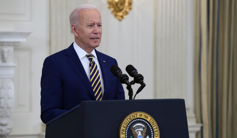 US President Joe Biden gives an update on the US COVID-19 response and vaccination program during an address at the White House in Washington, DC, USA, 18 June 2021. The White House said that 300 million vaccine shots have been administered in the past 150 days and that COVID-19 cases and deaths had fallen by more than 90 percent. 