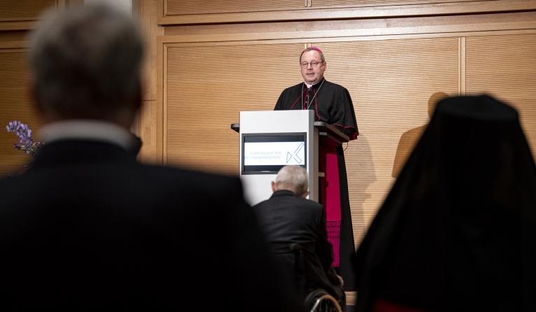 Georg Baetzing, Chairman of the German Bishops' Conference addresses the annual reception of the German Bishops in Berlin on September 27, 2021. 