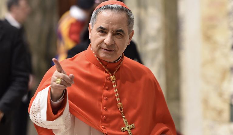 Newly elevated cardinal, Giovanni Angelo Becciu from Italy, attends the courtesy visit of relatives following a consistory for the creation of new cardinals on June 28, 2018 in the Apostolic Palace at St Peter's Basilica in Vatican. 