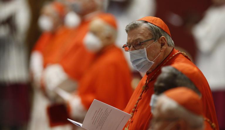Australian cardinal George Pell with protective mask during a consistory ceremony in the Saint Peter's basilica at the Vatican City, 28 November 2020. Pope Francis will create 13 new Cardinals, including first ones from Bruinei and Rwanda and first African American. EPA/FABIO FRUSTACI