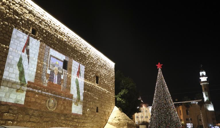 Projectie op Geboortekerk kersttoespraak Bethlehem 24 december 2020