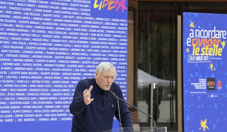 Luigi Ciotti speaks during an event of the anti-Mafia association Libera themed 'To remember and see the stars' in Rome