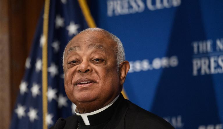 US Cardinal Wilton Gregory, archbishop of the Roman Catholic Archdiocese of Washington, addresses the National Press Club in Washington, DC, on September 8, 2021