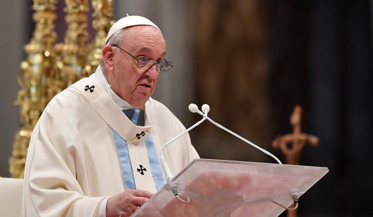 Pope Francis celebrates the New Year's day mass in St. Peter's Basilica at the Vatican on January 1, 2022.