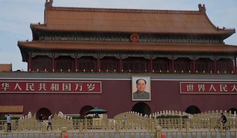 Policemen stand guard in front of the Tiananmen Square during the 33rd anniversary of the June 4, 1989 crackdown on pro-democracy protests, in Beijing on June 4, 2022. Noel Celis / AFP