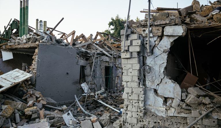 This photograph taken on August 29, 2022 shows destructions following a missile strike in Mykolaiv, amid the Russian invasion of Ukraine. Ukrainian forces have begun a counter-attack to retake the southern city of Kherson, which is currently occupied by Russian troops, a local government official said on Monday. Dimitar DILKOFF / AFP