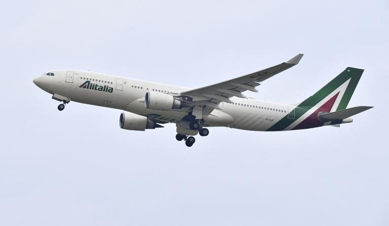 The Alitalia plane carrying Pope Francis takes off from Rome's Fiumicino airport for his trip to Iraq on March 5, 2021. AFP