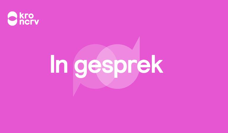 een roze logo met in gesprek en twee spreekballonnetjes