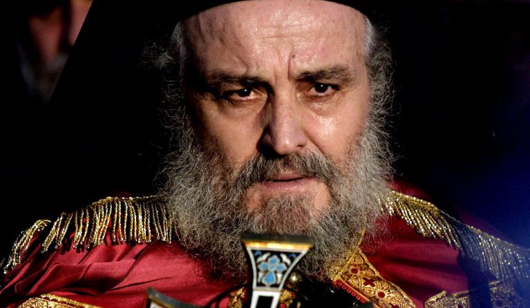 A file photo taken 02 October 2001shows Jerusalem's Greek Orthodox Patriarch Irineos I during a procession in Amman. The embattled Patriarch Irineos I was declared persona non grata 05 May 2005 by Church elders amid a controversial land-sale scandal that has sparked Arab fury. AFP PHOTO/Leila GORCHEV