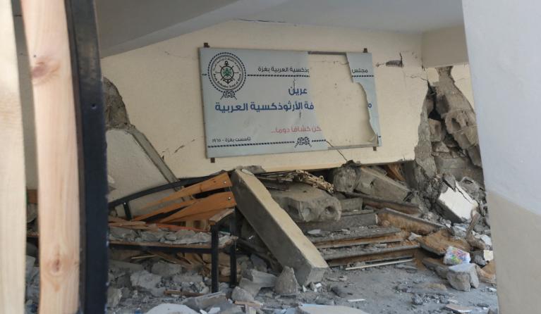 Debris and rubble litter the ground a day after the Greek Orthodox Saint Porphyrius Church, the oldest church still in use in Gaza, was damaged in a strike on Gaza City on October 20, 2023, amid the ongoing battles between Israel and the Palestinian group Hamas. Thousands of people, both Israeli and Palestinians have died since October 7, 2023, after Palestinian Hamas militants based in the Gaza Strip, entered southern Israel in a surprise attack leading Israel to declare war on Hamas in Gaza on October 8. 