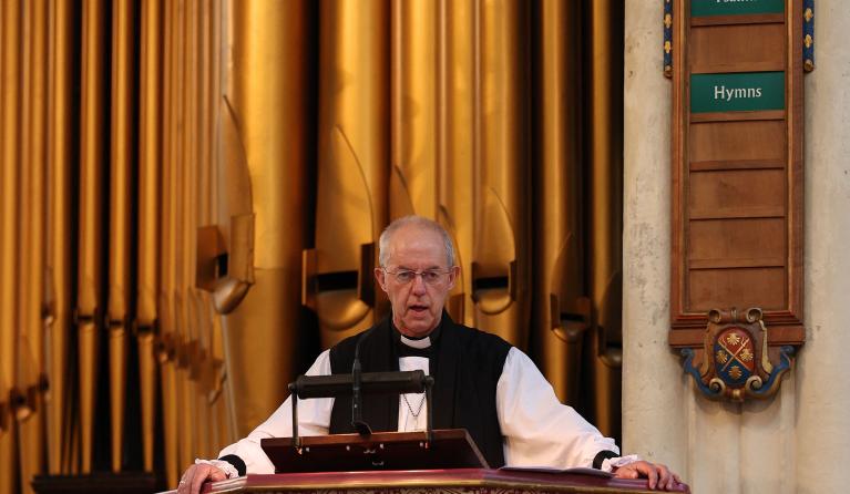 Archbishop of Canterbury Justin Welby speaks during a Service for the New Parliament at St Margaret's Church, Westminster Abbey, in London on July 23, 2024. Adrian DENNIS