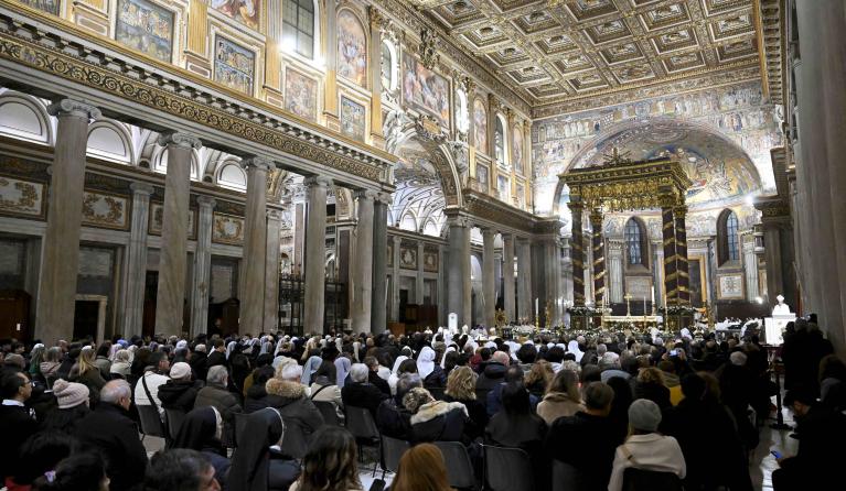 This handout picture taken and released on January 1, 2025 by Vatican Media, shows Cardinal Rolandas Makrickas holds a mass at the Santa Maria Maggiore Basilica (Saint Mary Major), one of the events starting the jubilar year, in Rome. Divisione Produzione Fotografica / VATICAN MEDIA / AFP