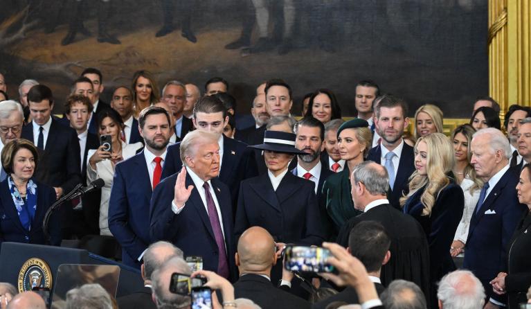 Donald Trump is sworn in as the 47th US President in the US Capitol Rotunda in Washington, DC, on January 20, 2025. SAUL LOEB / POOL / AFP