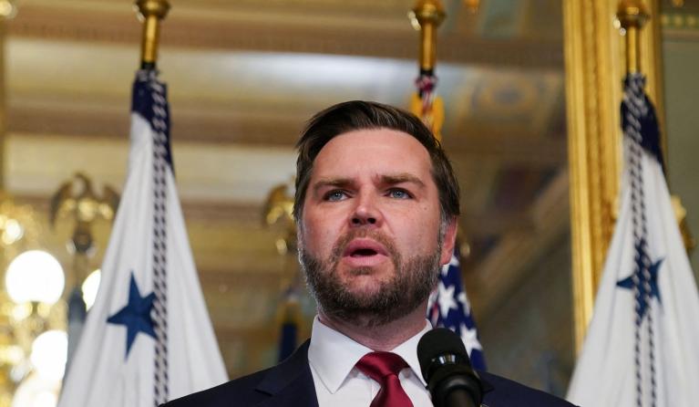 US Vice President J.D. Vance speaks before swearing in Marco Rubio as Secretary of State, in the Vice President's ceremonial office at the White House in Washington, DC, on January 21, 2025. The US Senate unanimously approved Marco Rubio as Secretary of State on January 20, putting the fellow senator on the front line of President Donald Trump's often confrontational diplomacy. ALLISON ROBBERT / AFP