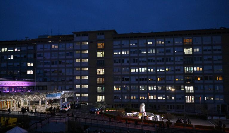 This photograph shows the Gemelli Hospital where Pope Francis is hospitalised, in Rome, on March 8, 2025. Pope Francis spent a quiet night in hospital, the Vatican said on March 8, 2025, as the 88-year-old head of the Catholic Church battles pneumonia. Alberto PIZZOLI / AFP