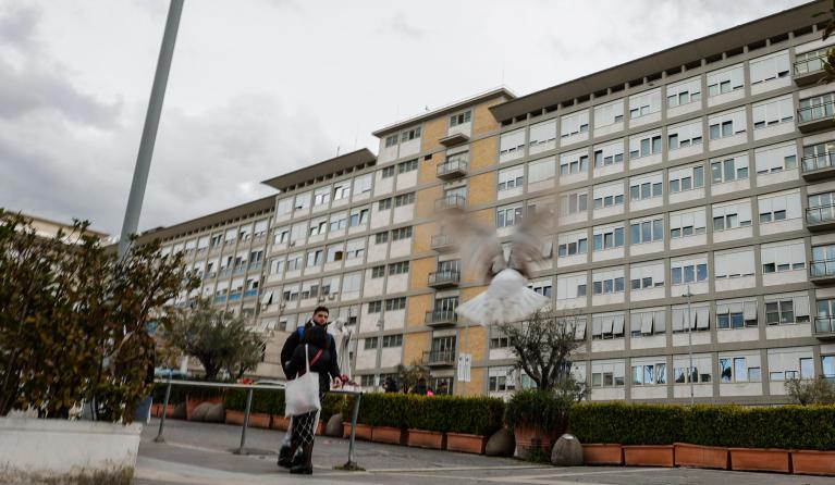 An external view of Gemelli Hospital, where Pope Francis is hospitalized for treatment of bilateral pneumonia, in Rome, Italy, 10 March 2025. Pope Francis was admitted to Rome's Gemelli Hospital on 14 February due to a respiratory tract infection. EPA/GIUSEPPE LAMI