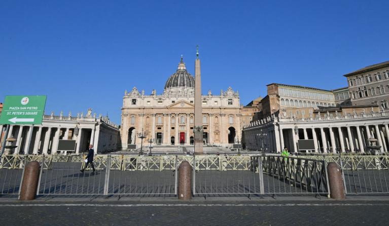 A general view shows St Peter's basilica a day after the death of Pope Francis, in The Vatican on April 22, 2025.