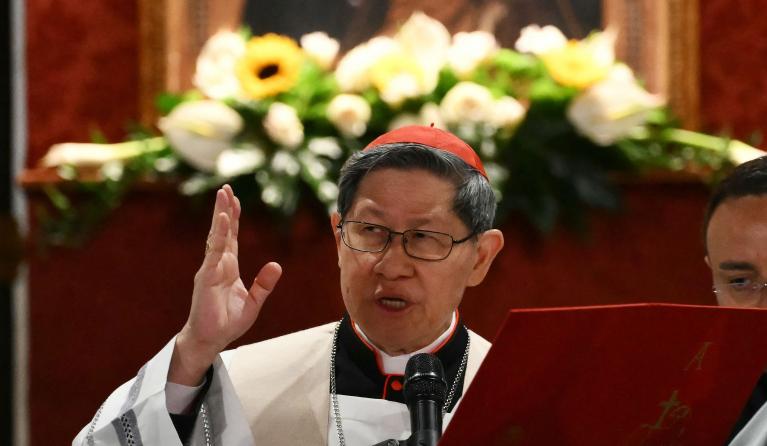 Filipino cardinal Luis Antonio Gokim Tagle attends a rosary prayer at Santa Maria Maggiore Basilica in Rome on April 24, 2025. The Vatican on April 24 said some 61,000 people had already paid their respects to Pope Francis, whose body is lying in state in St Peter's Basilica ahead of his funeral.
