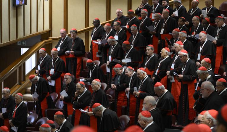 This photo taken and handout on April 28, 2025 by The Vatican Media shows cardinals during the fifth congregation meeting in The Vatican. Mario Tomassetti / VATICAN MEDIA / AFP